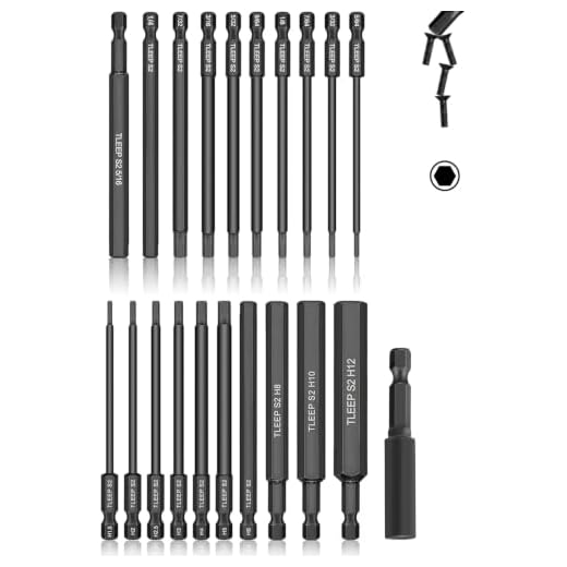 TLEEP 20 x 1/4 Inch Hex Head Allen Wrench Drill Bits 100MM Long, SAE 5/16” to 5/64” & Metric 12mm to 1.5mm, S2 Steel Magnetic Tips Screwdriver Socket Bit Set for Ikea Type Furniture