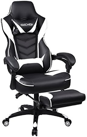 Gaming Chair for Adults with Footrest,High Back Swivel Computer Office Chair with Pillows and Lumber Support (White)