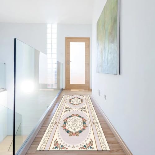 Alfombra de pasillo de flores beige para proteger el suelo del salón 6