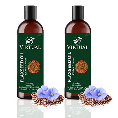 Image of VIRTUAL 100% Pure Flaxseed Oil For Hair, Skin Care & Cold Pressed Natural Oil for Multipurpose Use (180ml)-Pack of 2
