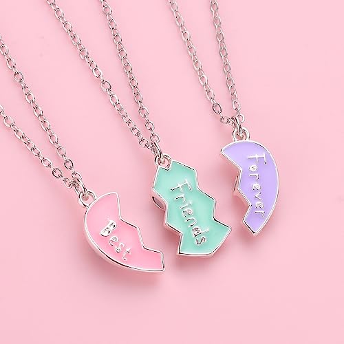 Elefezar Colar BFF para 3, pingente magnético de melhor amigo com costura de coração partido para mu