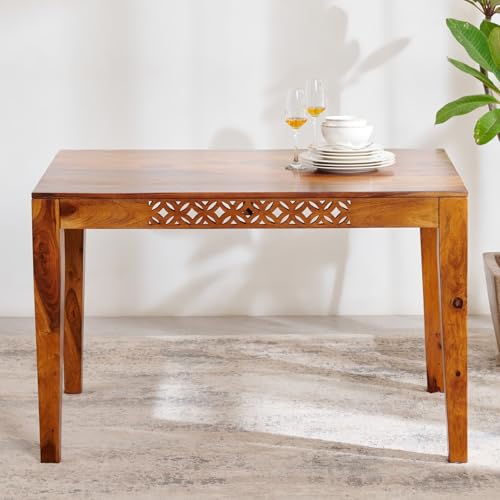 Image of Sheesham Wood Dining Table 45x34x30 Inch | Multi-Purpose Home and Office Desk | 4 Seater Dining Room Furniture | Natural Finish