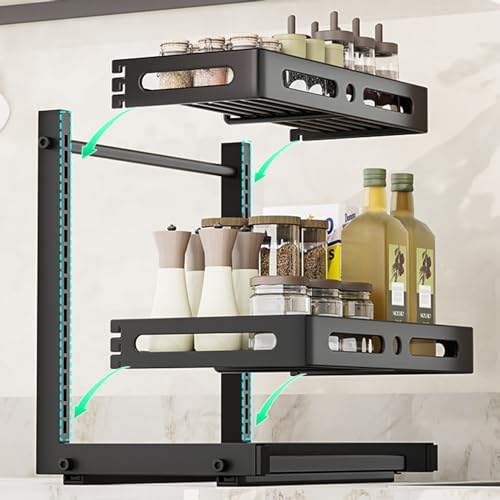 YunNasi 2 Tier Pull Out Under Sink Storage Kitchen Organiser, Cabinet Sliding Basket Drawer Shelf, Under Sink Rack, Spice Rack, Metal Organiser for Kitchen Bathroom, Height Adjustable (White) - Image 3