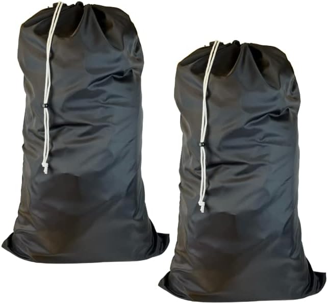(2 Pack) Multipurpose Extra Large Heavy Duty Nylon Laundry Storage Bag, size: 30" x 50", with Drawstring, Machine Washable, color: Black