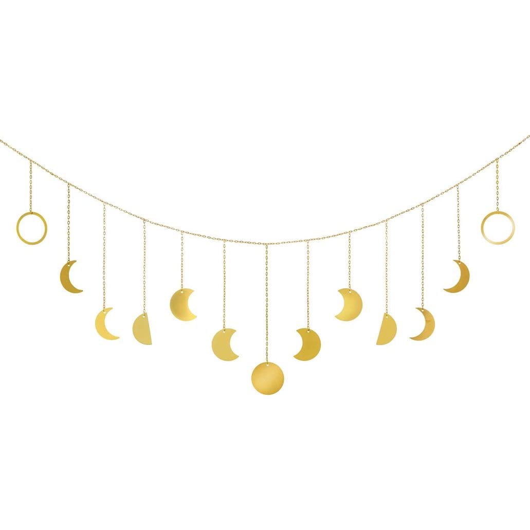 Suxdlan Gold Moon Phase Wall Hanging Garland Aesthetic Moon Art Banner For Bedroom Living Room Dorm