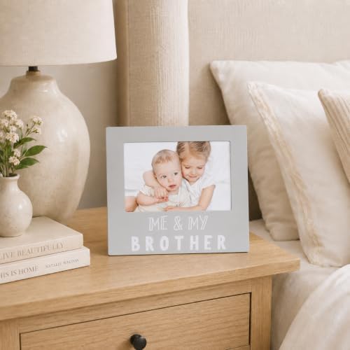 Pearhead Me and My Brother Sentiment Photo Frame, Big Sister or Brother Gift, Sibilng Pictures, Baby Keepsake, 4" x 6" Insert, Gray - 4