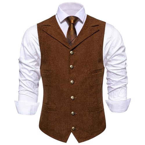 Barry.Wang Men's Corduroy Vest V-Neck Vintage Western Cowboy Waistcoat Sleeveless Jacket Slim Fit Casual Business Vests3