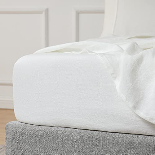 Linen Sheet Queen Size Linen Fitted Sheet 100% French Flax With 16 Inch Deep Pocket Fully-Elasticized Ultra Breathable For Hot Sleepers (Off-White, Queen) #TOP1