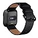 KADES Leather Band Replacement Strap Compatible with Fitbit Versa 2/SE/Lite Smartwatch for Women & Men (Black Band+Black Buckle)