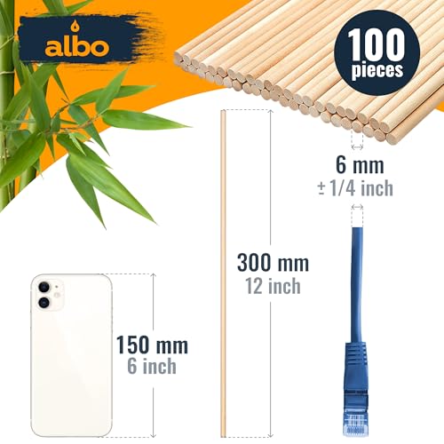 ALBO 1/4" x 12" Wooden Dowel Rods – Round Wood Sticks for Crafts, DIY Projects, Woodworking, Furniture Repair, School & Hobby Use, 100PCS by Albo - Image 2