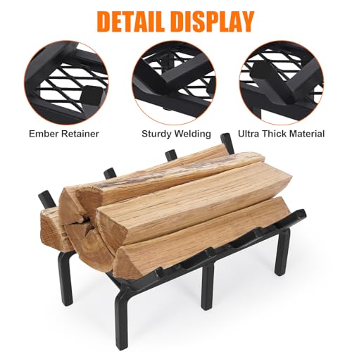 14 Inch Fireplace Grate with Ember Retainer,Cast Iron Fireplace Log Grate,Fireplace Log Holder,Heavy Duty Solid Steel Fireplace Wood Holder,Wood Stove Wrought Rack for Indoor Hearth Outdoor Fireplace - Thumbnail 2