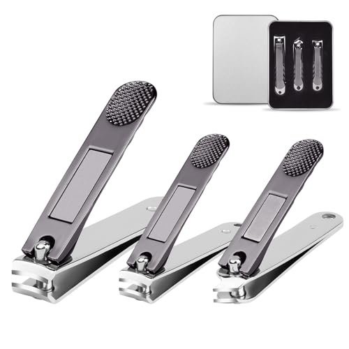 LOPHE Professional Nail Clippers Set, 3Pcs Nail Cutter Kit, Stainless Steel Nail Care Tools with Travel Case, Heavy Duty Manicure Pedicure Set, Portable Toenail Clipper for Men Women Thick Fingernail