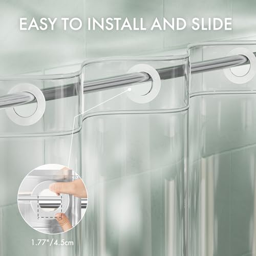 Image of AmazerBath No Hook Shower Curtain and Liner 3-in-1, 100% EVA Luxury Soft Heavy Duty Clear Shower Liner, 72x75 Hookless Shower Curtain with 3 Heavyweight Stones