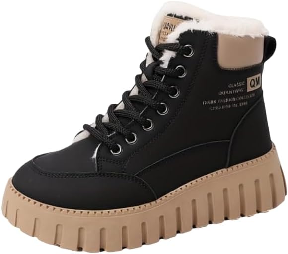 Womens Snow Warm Winter Boots Ladies Fur Lined Ankle Boots Lace Up Outdoor Anti-Slip Sneakers Waterproof Walking Shoes