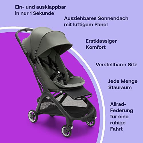 Bugaboo Butterfly ultrakompakter Reise-Kinderwagen, klein & leicht, einhändig faltbar und einfach zu lenken, ergonomischer City-Kinderwagen für Babys ab 6 Monaten, mit viel Stauraum, Forest Green