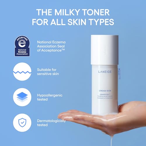 Image of LANEIGE Cream Skin Toner & Moisturizer: Lightweight Refillable Korean Milky Toner with Ceramide & Peptide for Hydration, Firming, & Barrier Support