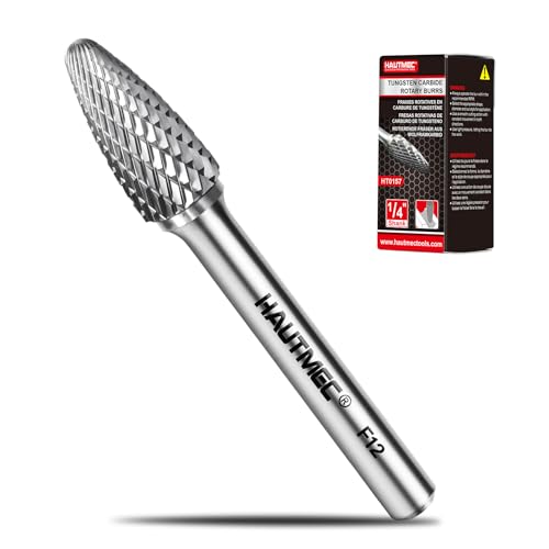 HAUTMEC Fresa de Tungsteno Carburo de 12mm, Corte Central, Redonda, Extremo de Bola, Sin Acabado, 66mm