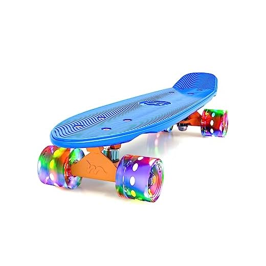 M Merkapa 22" Complete Skateboard with Colorful LED Light Up Wheels for Kids, Boys, Girls, Youths, Beginners(Blue)
