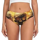 Women Underwear Breathable Ladies Panties Fashion Briefs, Skulls Fire Flame Burning Art Black
