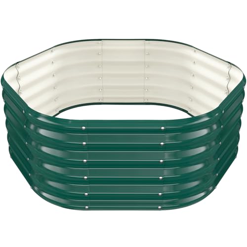 Hexagon Raised Garden Bed 48 Inch Diagonal & 16.5 Inch Tall Galvanized Steel Planter Box with Wave-Shaped Metal Panels for Outdoor Flower Tree Herb & Vegetable Garden (Dark green 4FT X 1.5FT)