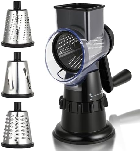 Rotary Cheese Grater Hand Crank, Vegetable Slicer with 3 Blades, ...