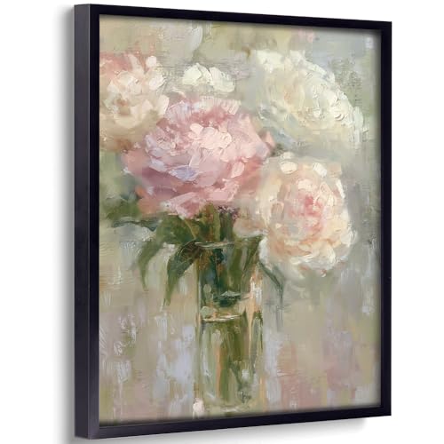 Aluminum Framed Soft Blush Peony Canvas Wall Art – Impressionist