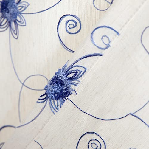 Image of VOGOL French Door Curtains, Rod Pocket Light Filtering Curtains for Doors with Glass Window, Blue Foral Embroidery Design for Kitchen Patio Doors, 25 x 72 Inches, 1 Panel