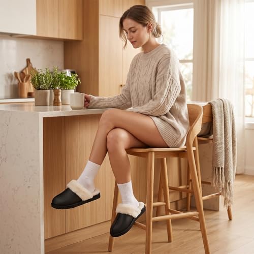 Image of OOW Fuzzy Slippers for Women Cozy Faux Fur House Shoes Memory Foam Slippers | Winter, Warm Slippers, Indoor and Outdoor