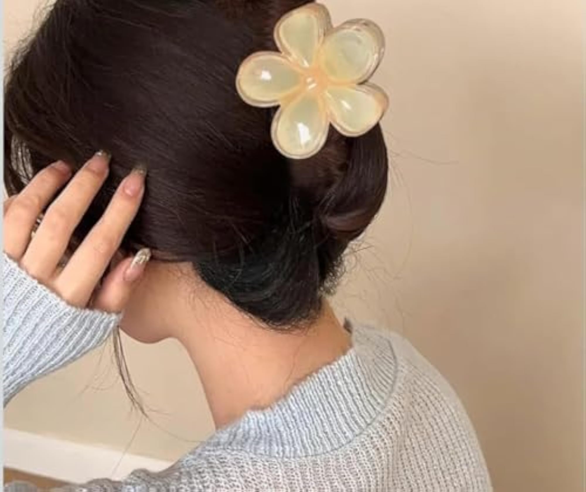3-Piece Large Flower Claw Clip Set, Glossy Texture Design