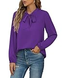 CZYINXIAN Womens Long Sleeve Blouse Casual Tie Neck Chiffon Blouse Shirts Top Business Casual Outfits for Women(Purple,Medium)