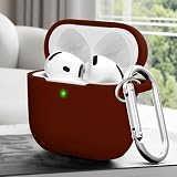 for Airpods 4th Case Cover, Soft Skin Silicone Case Cover with Keychain, Full Protective Case for Men and Women, Compatible with AirPods 4th Generation Case(Wine Red)