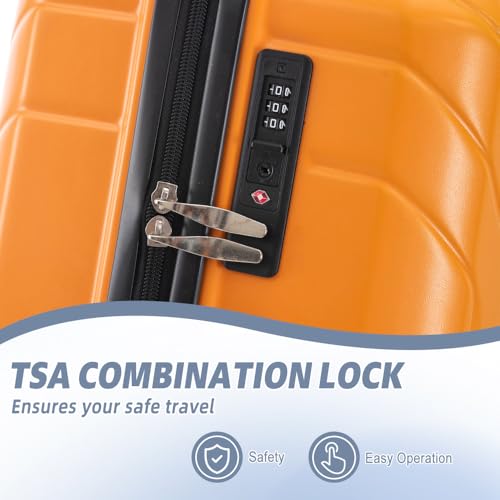 ABS Spinner Wheel Luggage Set 20 24 28 Inch 3-Piece Carry On Suitcase with TSA Combination Lock Black Orange (Black+Orange + ABS)2