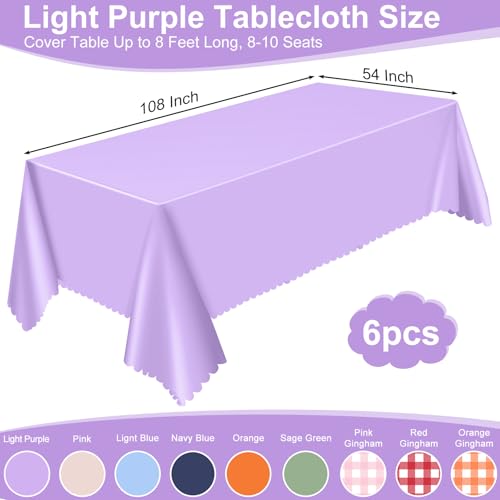 Image of NatNarr 6 Pack Light Purple Tablecloths, Plastic Lavender Table Cloths