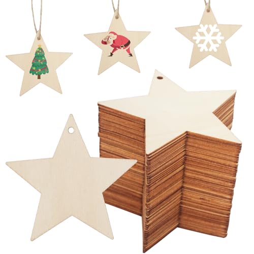 DLUSZERT 72 Stück Sterne Holzanhänger Deko, 7CM Holzsterne Zum...