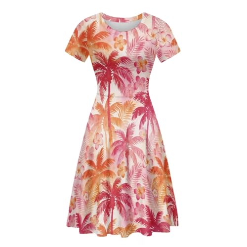 Image of HUGS IDEA Womens Puffy Swing Midi Dress Round Neck Short Sleeve Party A-Line Dresses