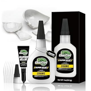 Ceramic Super CA Glue 1oz +1g Kit, Food-Safe Clear Repair Glue for Pottery Porcelain Mugs Clay Dishes, Heat-Resistant Waterproof Instant Cyanoacrylate Adhesive for General Home Repair, Dishwasher