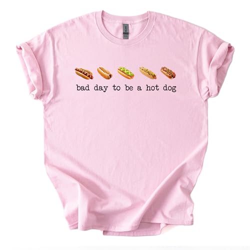 Bad Day to Be a Hot Dog Shirt - Funny Hotdog Summer Tee, Fourth of July T-Shirt M Light Pink