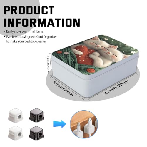 Image of Metal Tin Box with Lid,Multi-functional Storage Box Can Store Tea Biscuits Game Cards, Playing & Tarot Cards-Comes with 4 Magnetic Cord Clips,Cute Kittens Hugging