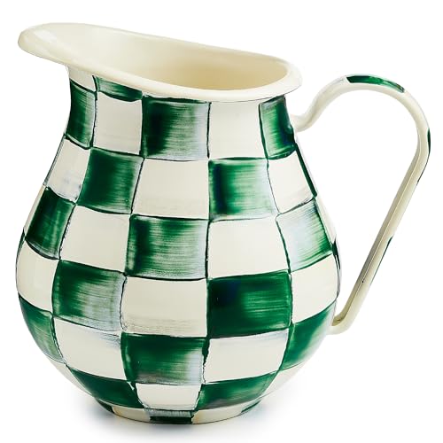 Image of MACKENZIE-CHILDS Pitcher with Spout, Green-and-White Emerald Check