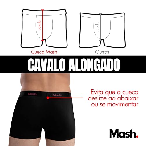 MASH Kit 4 Cuecas Boxer Elástico 35MM Algodão Cotton Respirável Masculino Adulto, 1 Cinza/Azul - 1 C