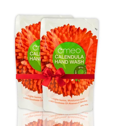 Image of Omeo Calendula Handwash Liquid Refill Pack Pouch 180ml(Set of 2) for Germs Free, Soft & Moisturized Hand with Aloe Vera & Calendula | Tough on Germs & Dirt | Hand Wash Safe for All Types Skin, Daily Use