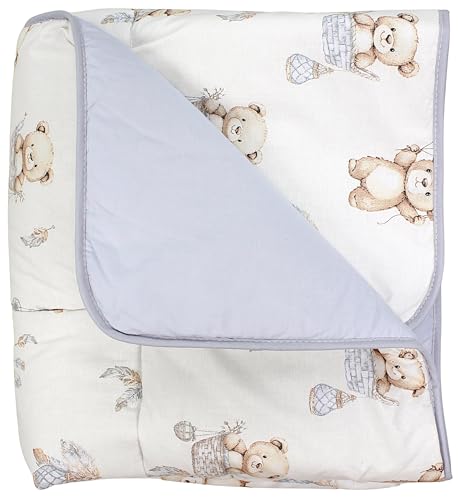 TupTam Krabbeldecke für Baby 120x120 cm - Gepolsterte Spieldecke Baby Baumwolle, XXL, OEKO-TEX, Weich & Hautfreundlich, Farbe: Teddybären in Körbchen Beige Ecru