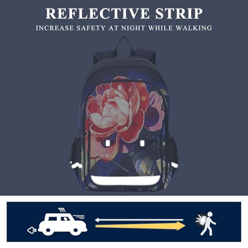 senya Red Begonia Backpack Water-Resistant Bag Lightweight Bookbags with Reflective Strip4