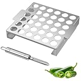 Skyflame Jalapeno Grill Rack with Handle and Chili Pepper Corer Tool - Large 36 Holes Capacity Stainless Steel Drumstick Chicken Wings Roaster for BBQ Smoker and Oven
