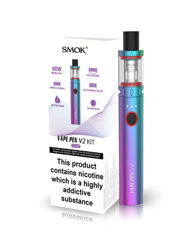 SMOK VapePen V2 Vaping Kit, Stylish All-in-One Device with 1600mAh Battery, 2ml Capacity, Leak-Resistant, SMOK Vaping, Starter Kit, E Cigarette, E Cig, No Nicotine (Rainbow)