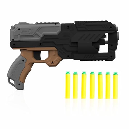 Image of Aditi Toys High Performance Six Fire Gun, Toy Blaster Gun with 6 Dart Rotating Drum, Hi-Arm Toy Gun for Kids Above 6 Years, Accurate Upto 45 Feet, Includes 10 Soft Bullet Darts, BIS Approved. (Black)