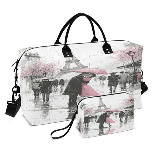 European Paris Eiffel Tower Large Travel Duffle Bag Weekender Overnight Bags Gym Yoga Bag for Women Men with Toiletry Bag