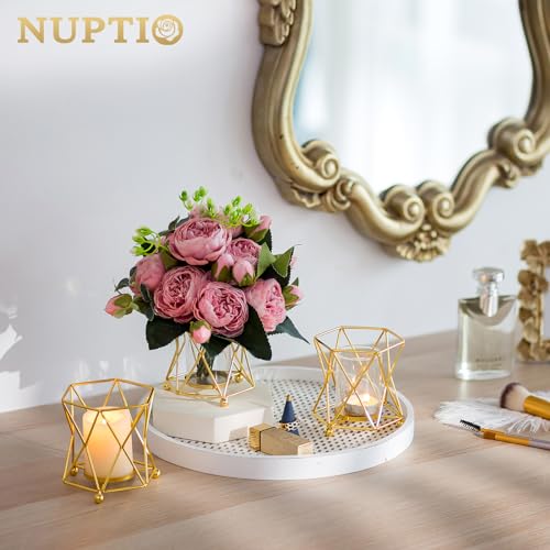 Nuptio B0CCS54LP9 Geometric Candle Holders Tealight: 2 Pcs Gold Tea Light Candles Holder Centerpiece thumb #2