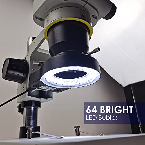 Image of Light Microscope LED Ring Illuminator, Adjustable 64 LEDs Ring Light for Industry Monocular Binocular Trinocular Lab Stereo Microscope & Camera