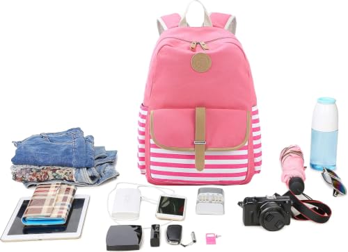 Joyfulife School Backpack for Girls Lightweight Canvas Stripe Backpack Student Kids Bookbags Teens Backpack with Lunch Box Pencil Bag - image 3
